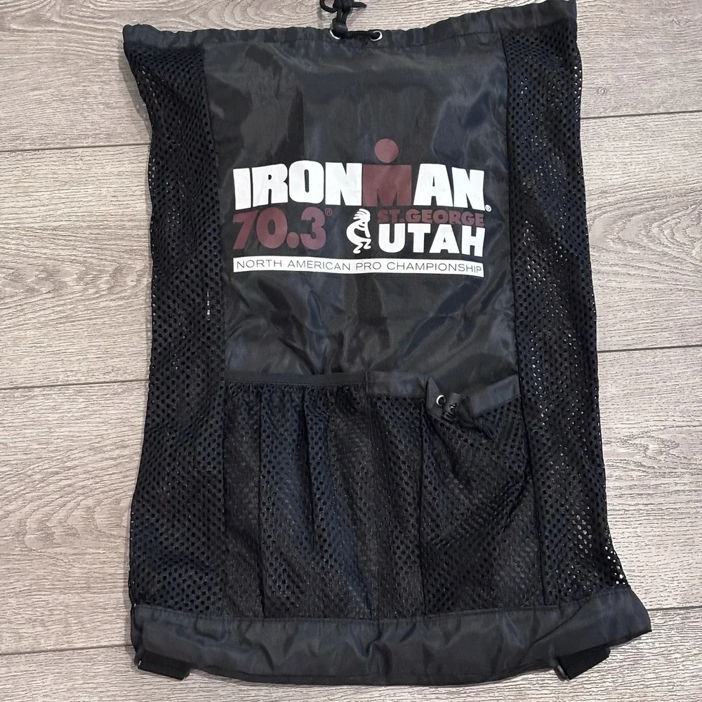 Ironman Drawstring Mesh‎ Backpack Black Swim Bag Utah Pro Championship 70.3